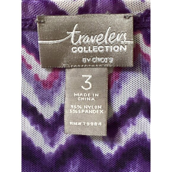 Chicos Travelers Collection Purple Zig-Zag Sheer Tie-Front Cardigan Size 3 (XL) - Picture 7 of 8